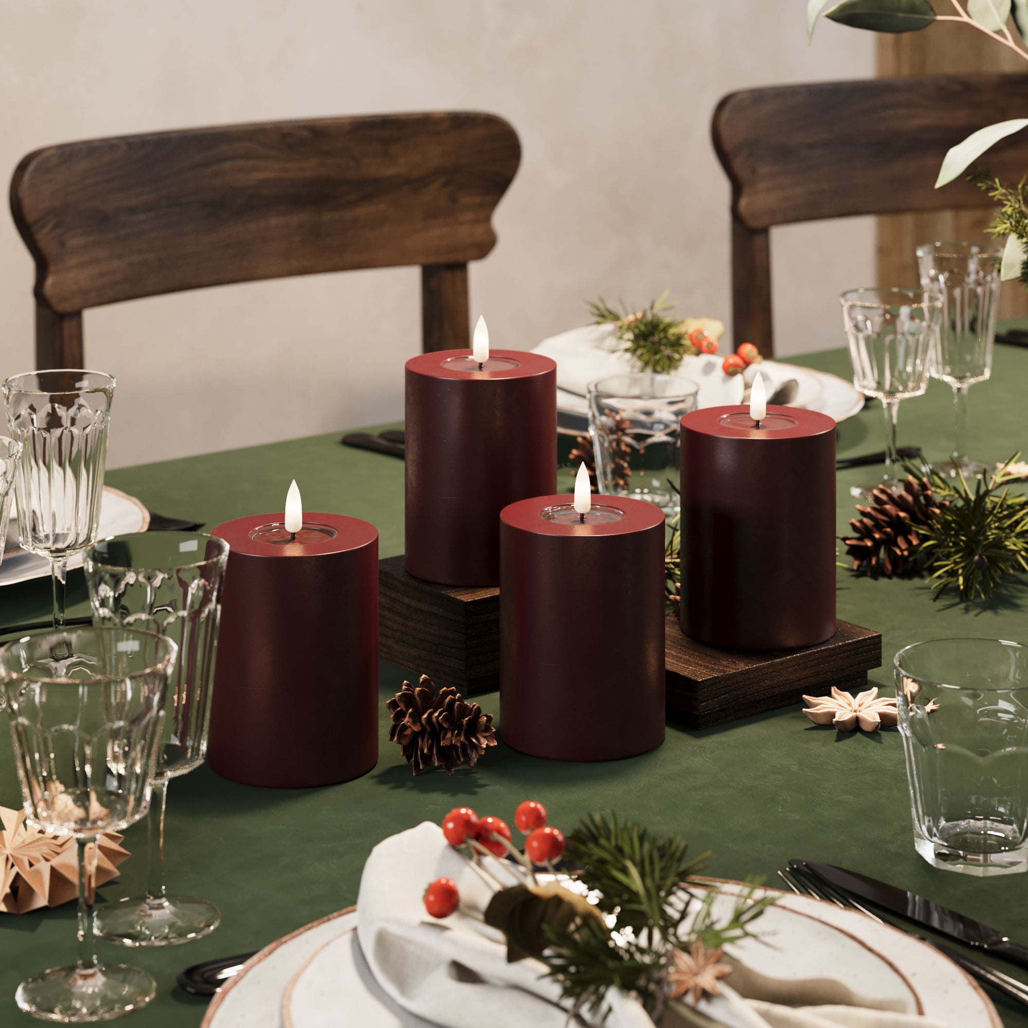 LED Blockljus Ø 7,5 x 10 cm Bourgogne - 4 st