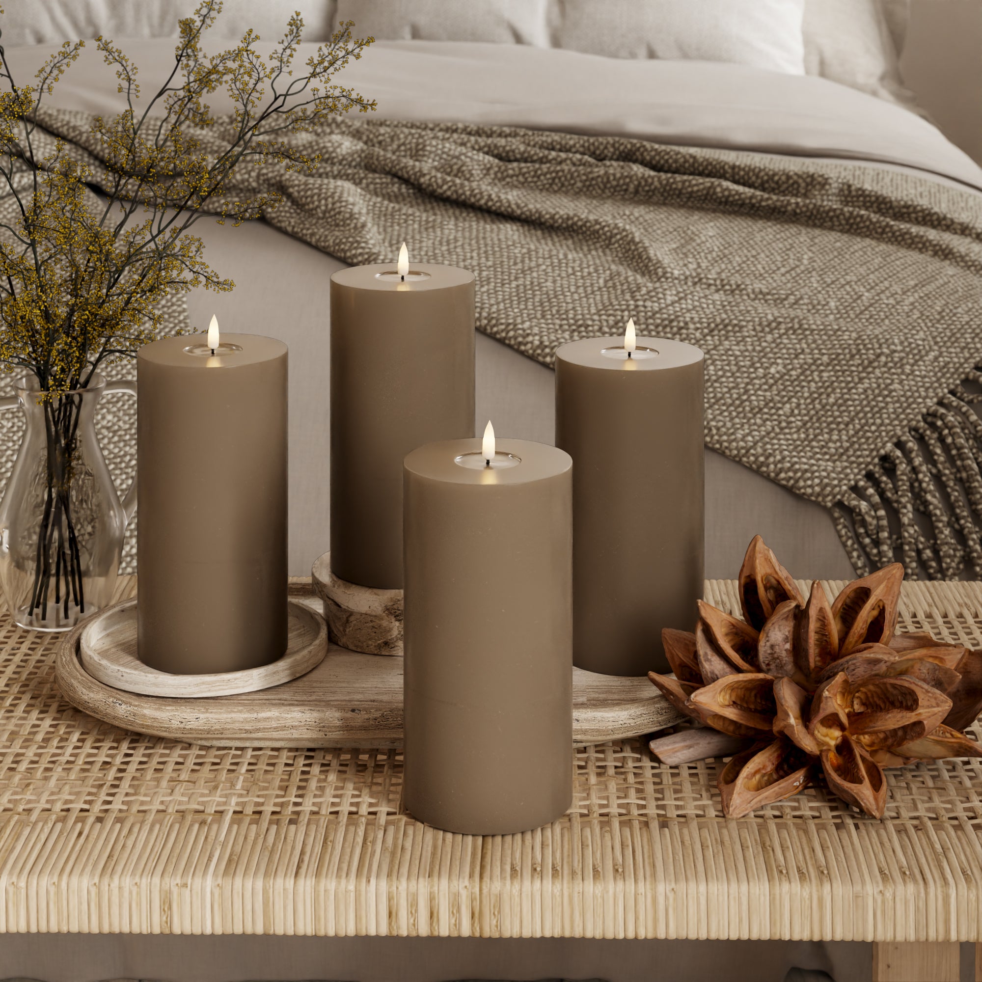 LED -plokktuled Ø 10 x 20 cm Karamell - 4 tk