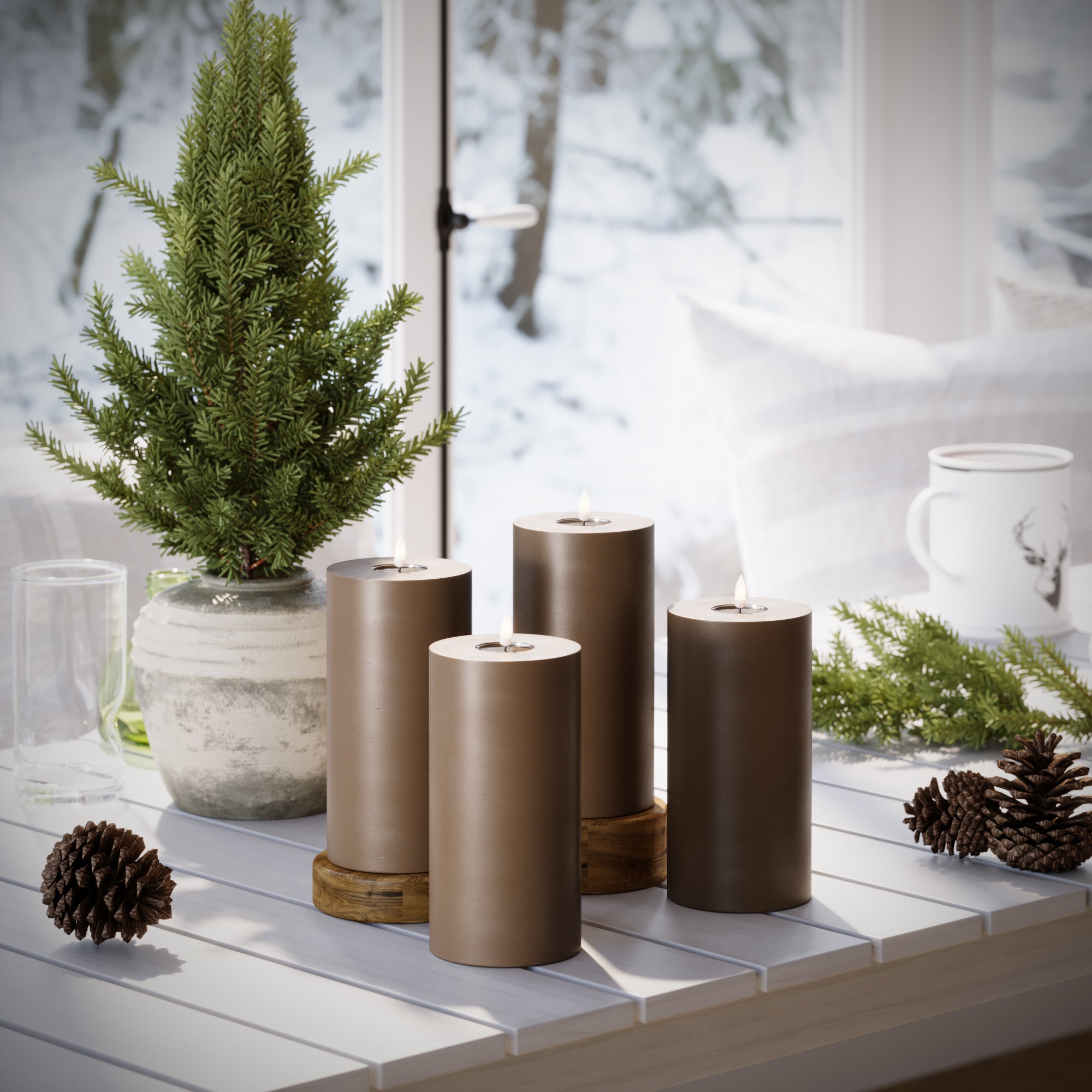 LED -plokktuled Ø 10 x 20 cm Karamell - 4 tk