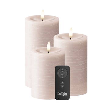 LED Blokklys Pakke med 3, Ø 7,5 x 10/12,5/15 cm Rosa