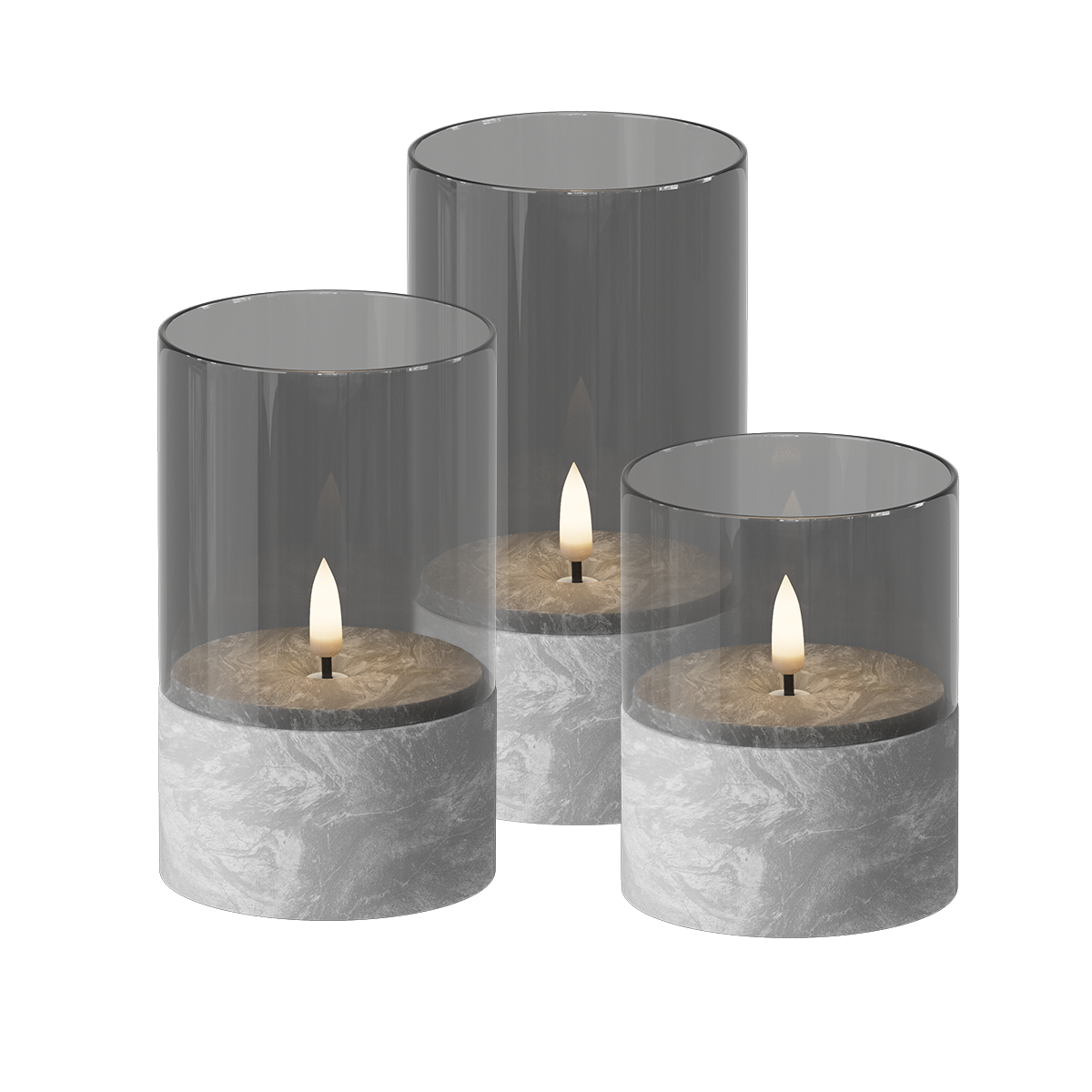 LED-klaasist valgustipakk 3 tk, Ø 8 x 10/12,5/15 cm tsement