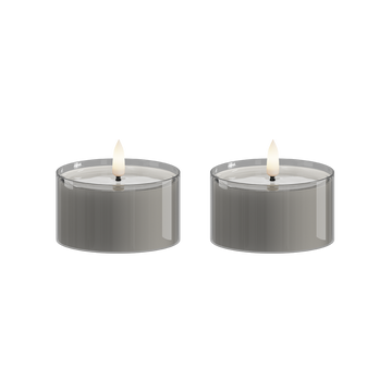 LED Telys i Glass 2 stk., Ø 7,5 x 4,3 cm Grå