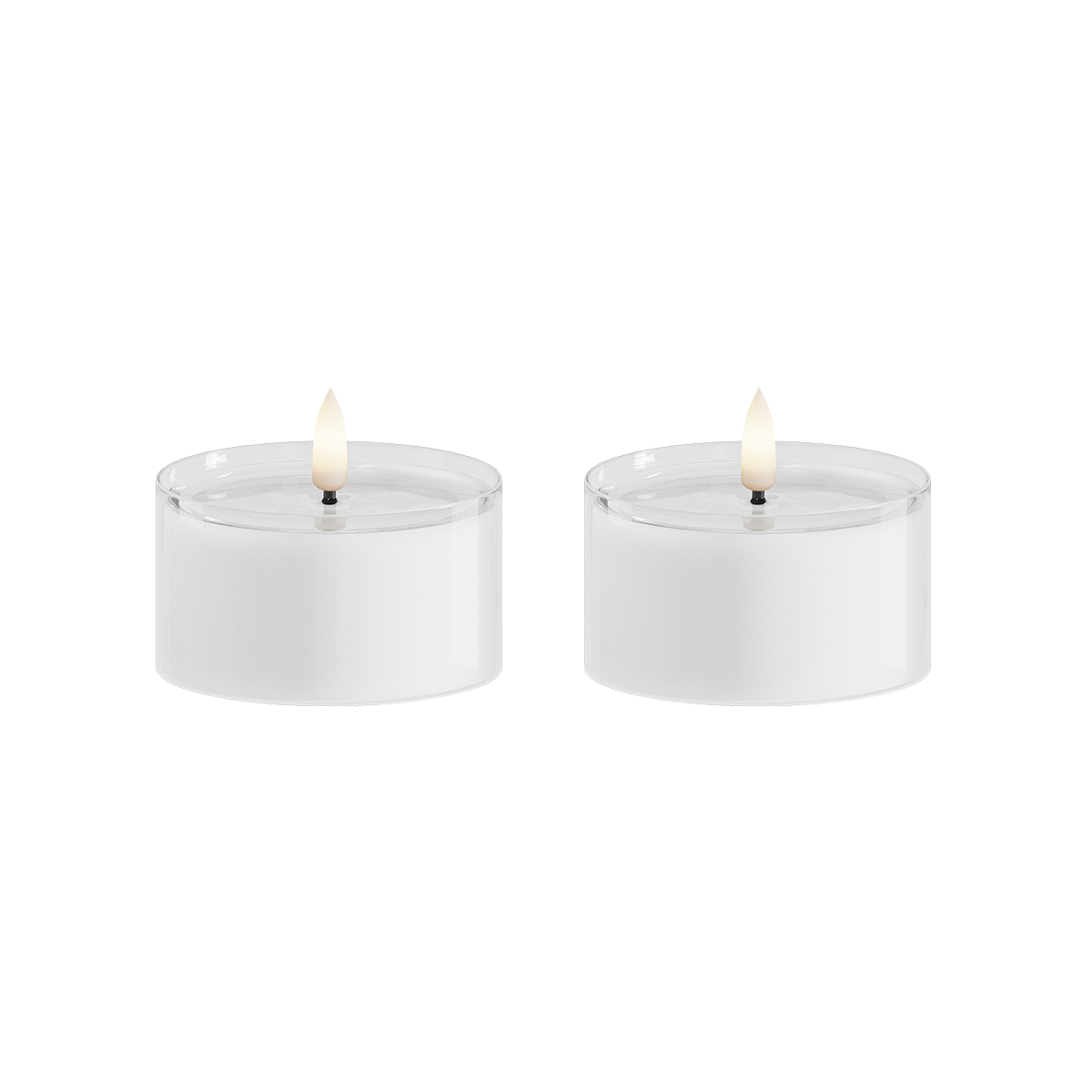LED Telys i Glass 2 stk., Ø 7,5 x 4,3 cm Hvit