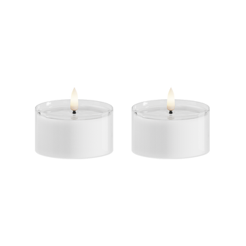 LED Telys i Glass 2 stk., Ø 7,5 x 4,3 cm Hvit