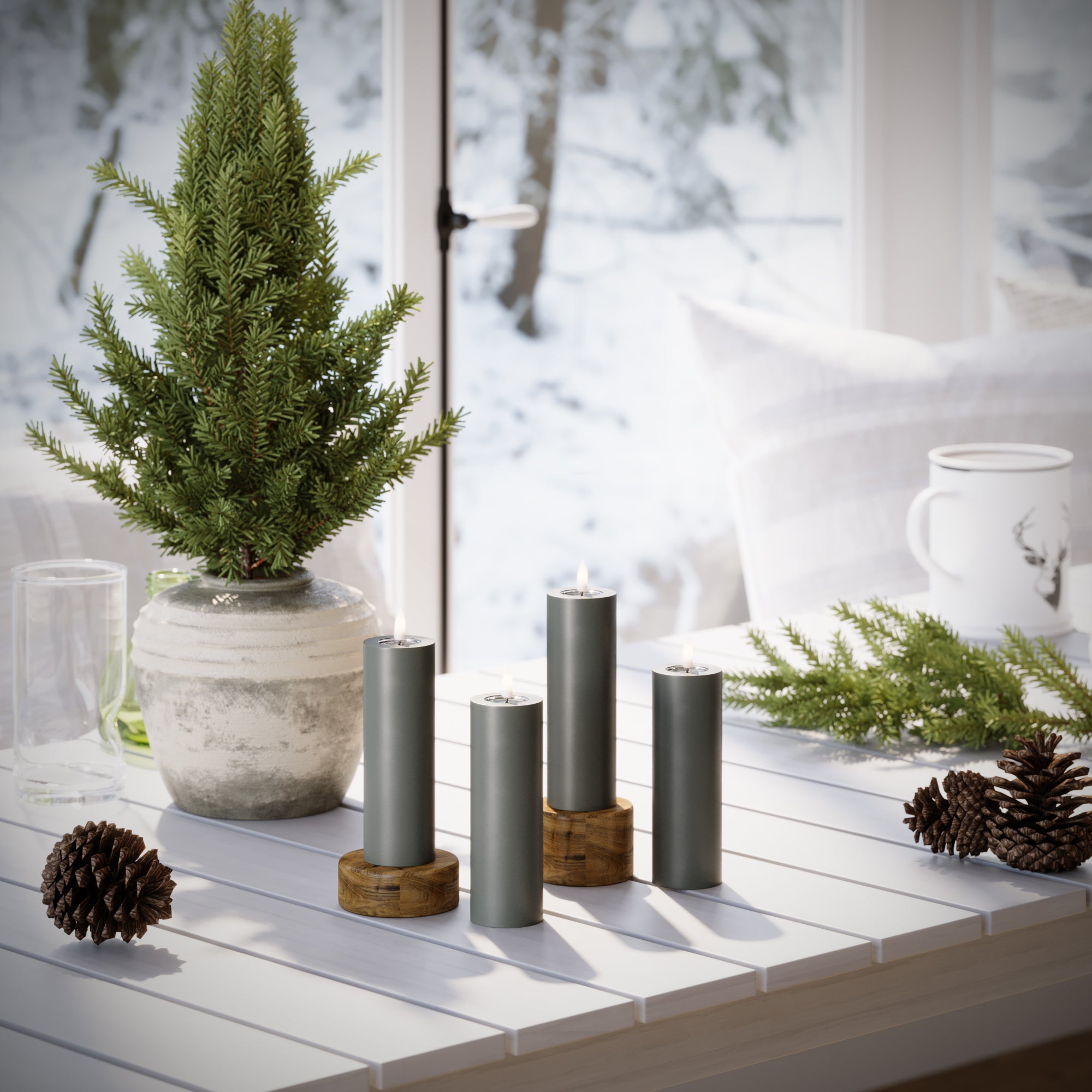 LED Stompkaarsen Ø 5 x 15 cm Grijs - 4 pc's