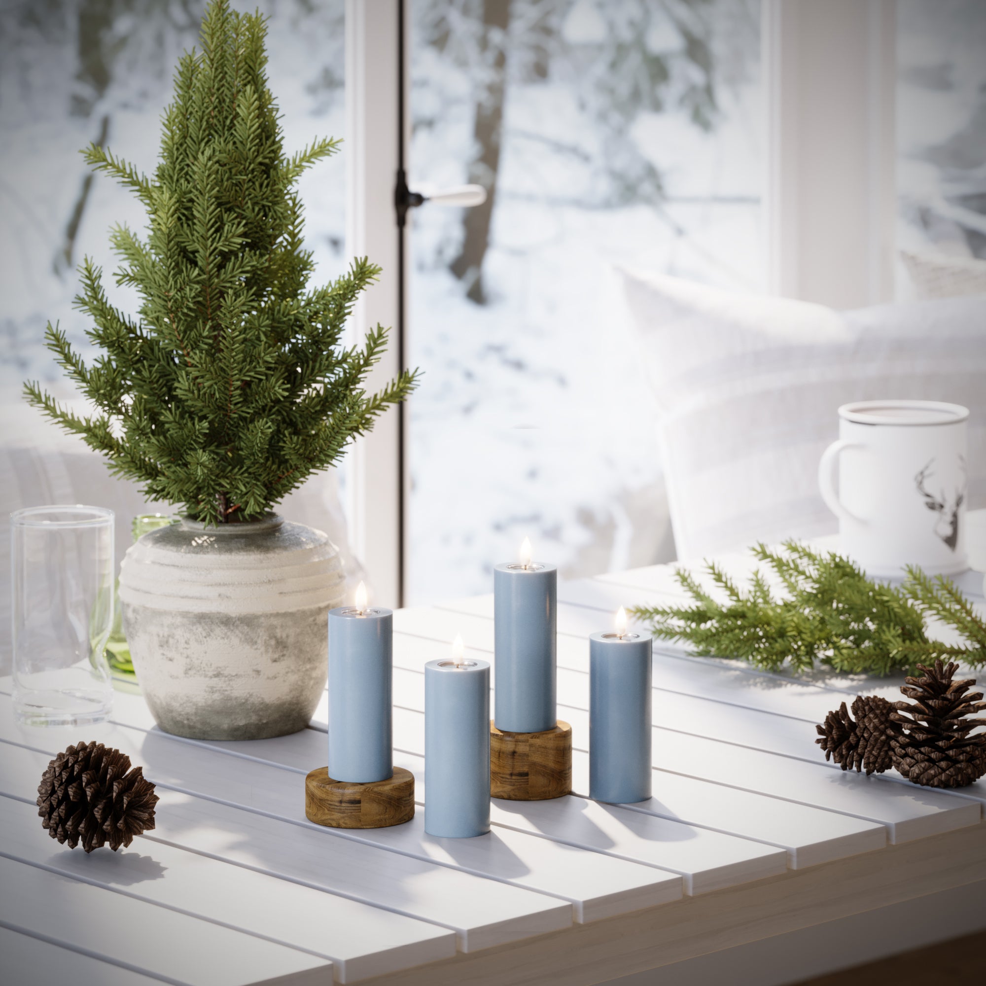 LED Stompkaarsen Ø 5 x 12,5 cm Ijsblauw - 4 stuks
