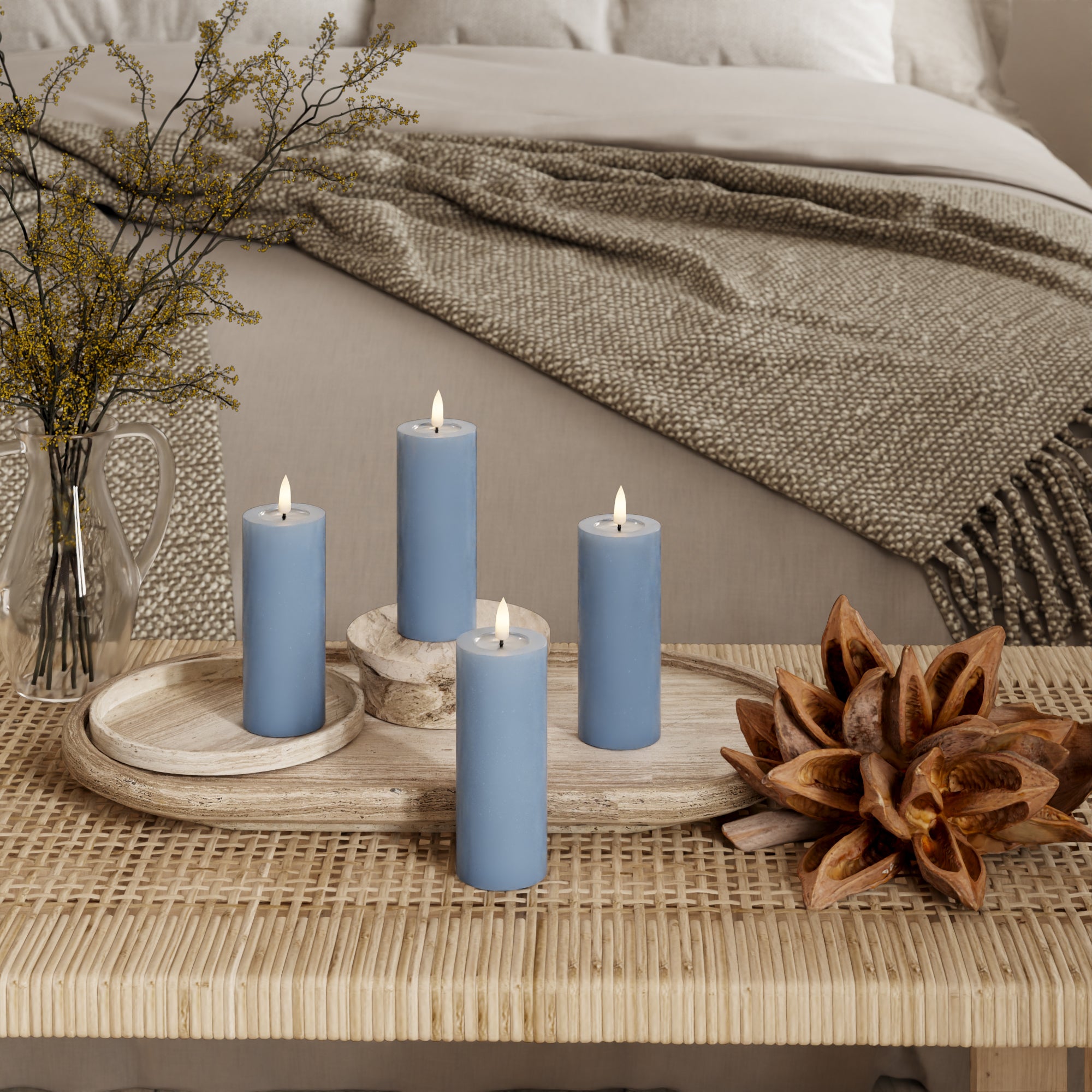 LED Stompkaarsen Ø 5 x 12,5 cm Ijsblauw - 4 stuks