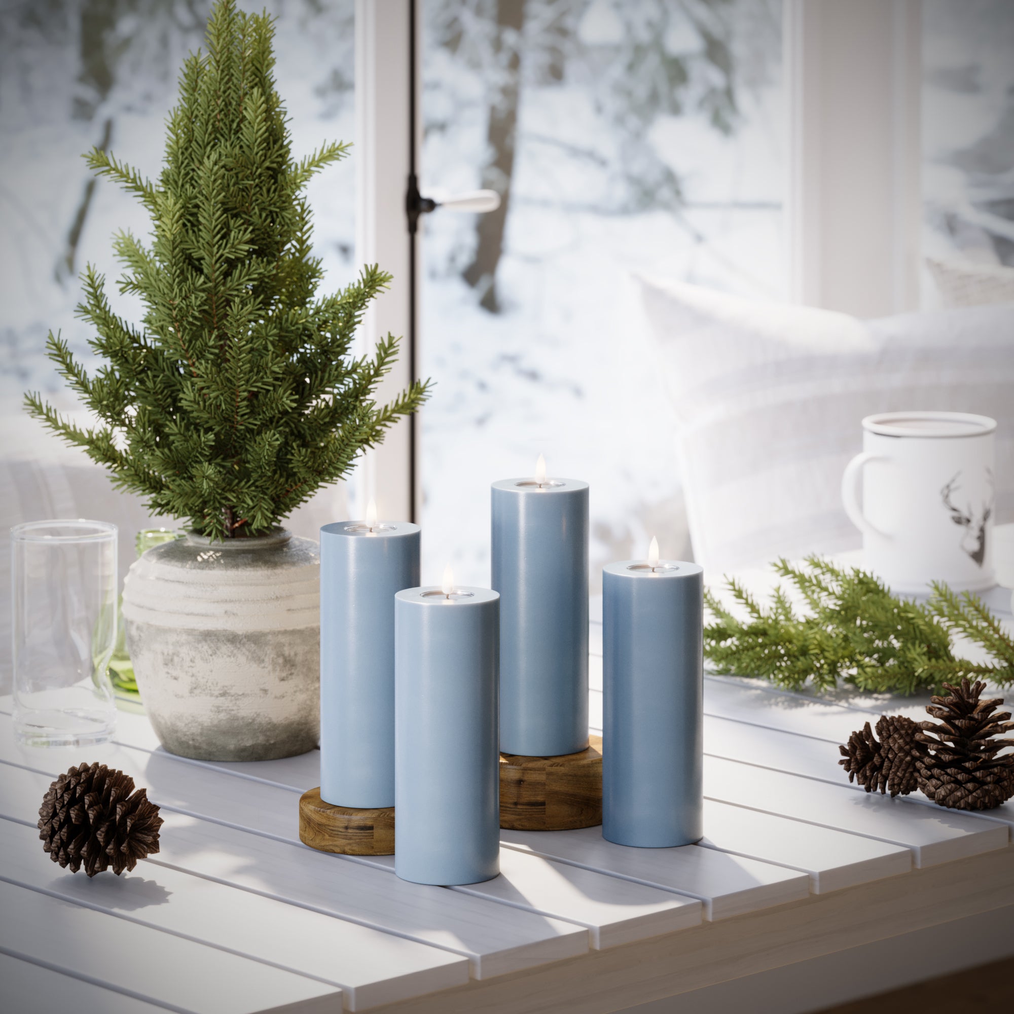 LED bloková světla Ø 7,5 x 20 cm Ledově modrá - 4 ks