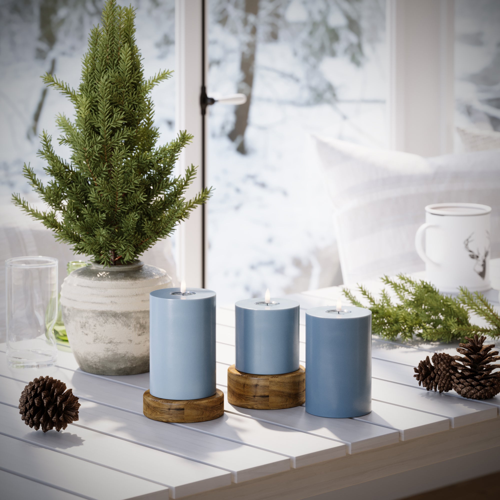 LED Stompkaarsen Ø 10 x 10 + 15 + 20 cm Ijsblauw