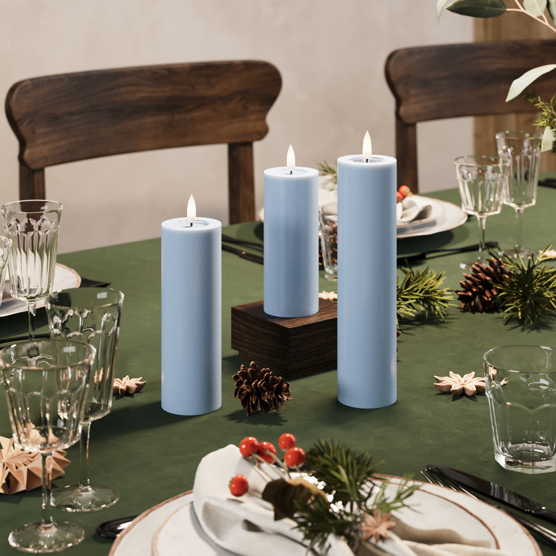 LED Stompkaarsen Ø 5 x 20 cm Ijsblauw - 4 pc's