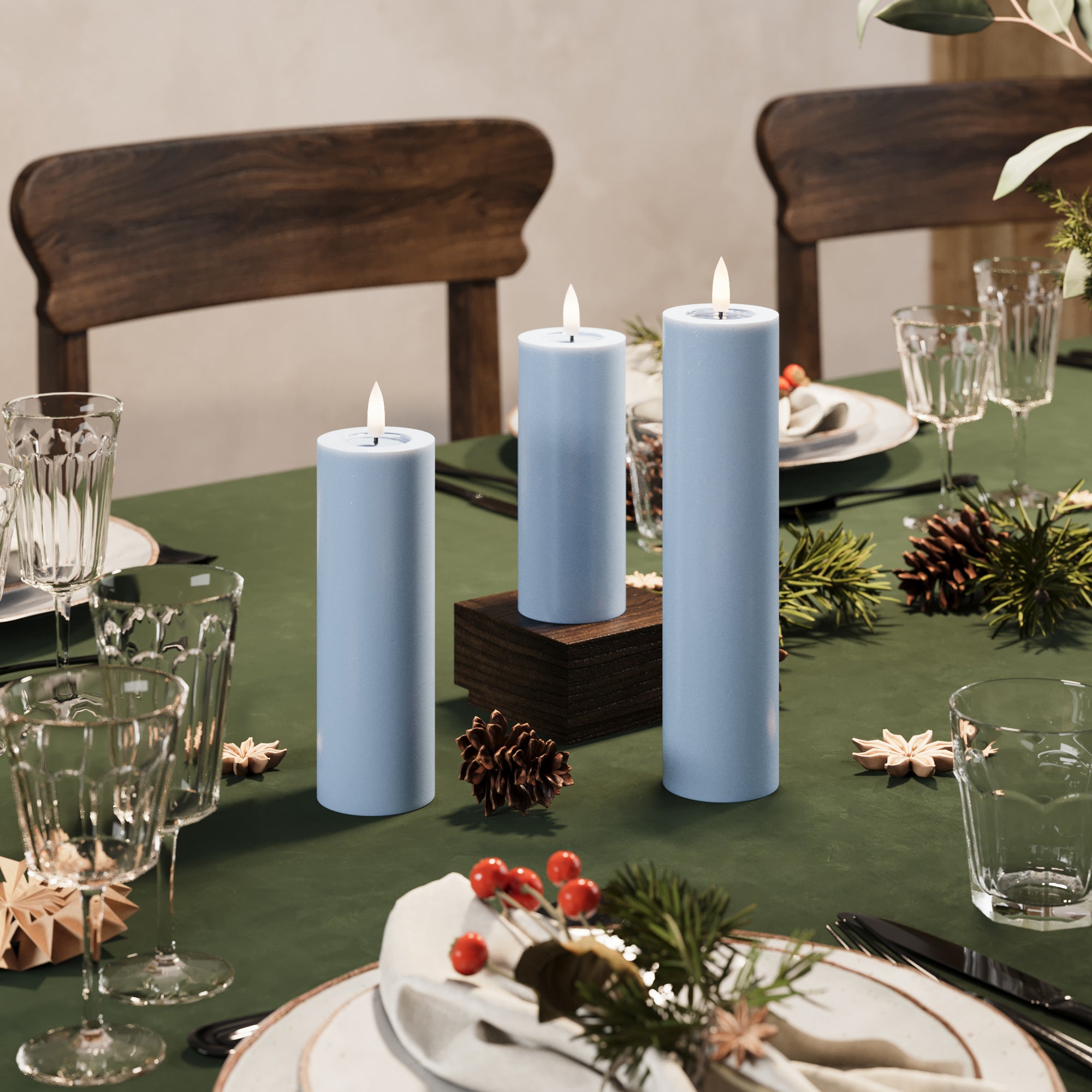LED Stompkaarsen Ø 5 x 12,5 cm Ijsblauw - 4 stuks
