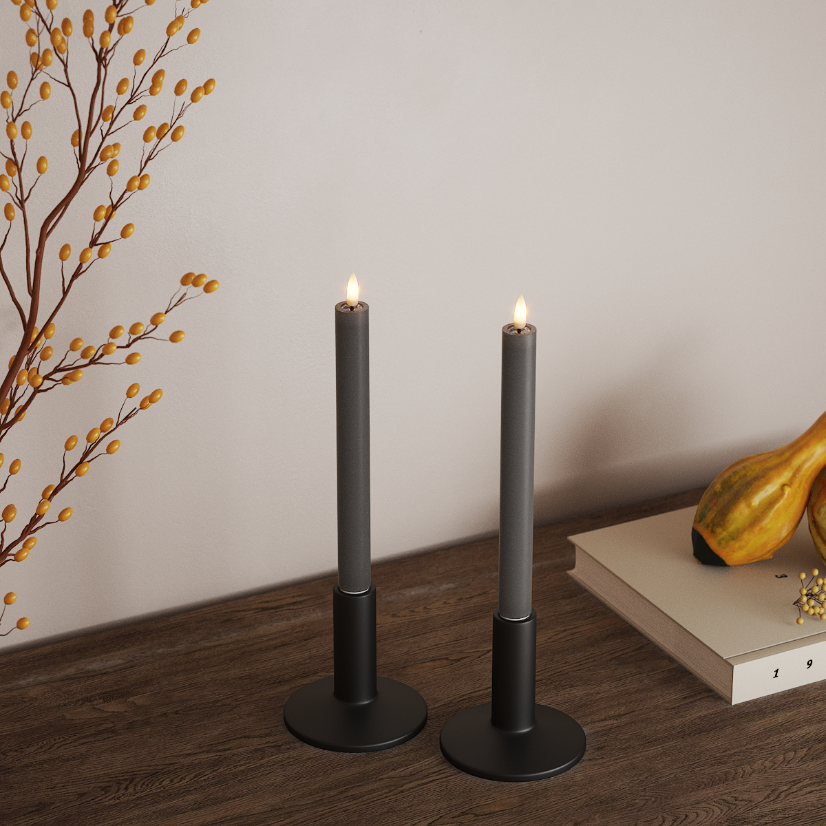 Deluxe Homeart LED Dinerkaars 2 stuks, Ø 2 x 24 cm Grijs LED Dinerkaars 3