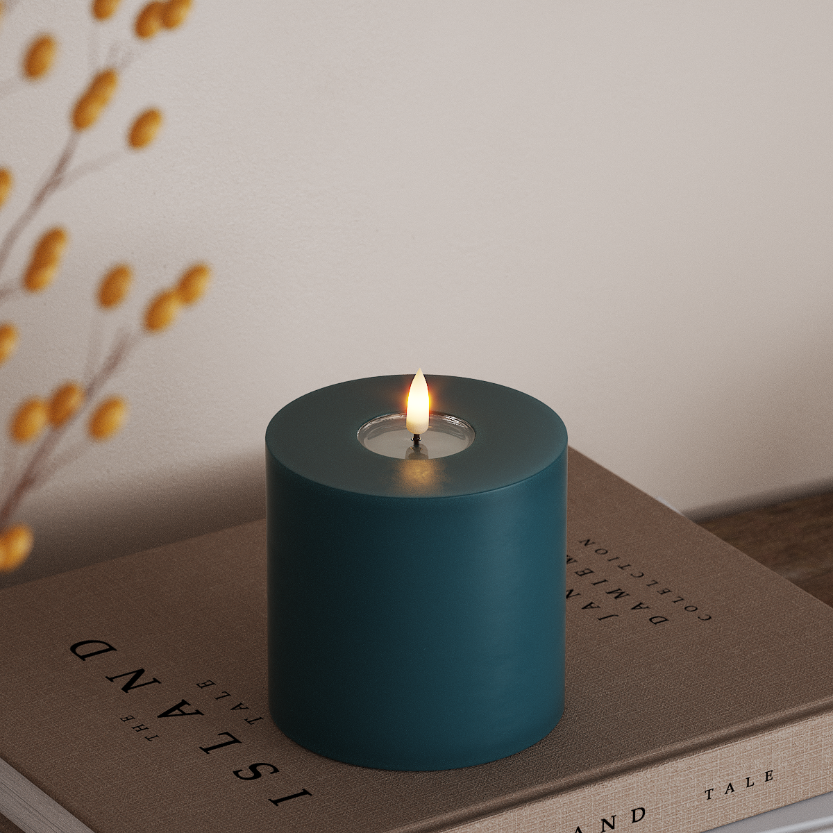 Deluxe Homeart LED Blockljus Ø 10 x 10 cm Petroleum LED Blockljus 3