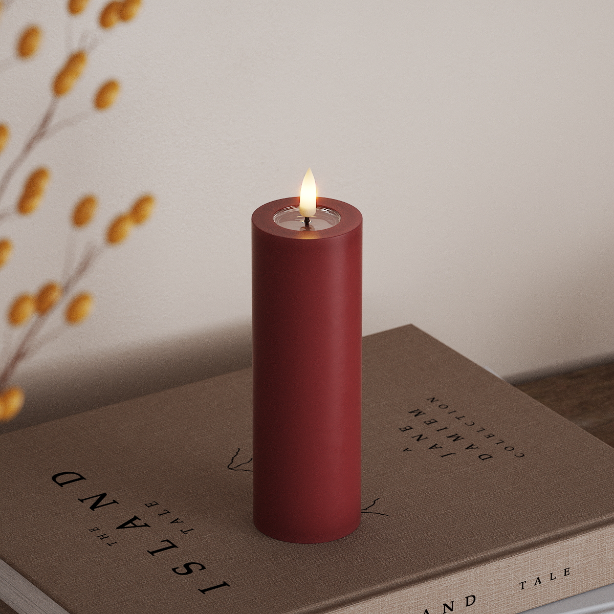 Deluxe Homeart LED Stompkaarsen Ø 5 x 15 cm Bordeaux LED Stompkaarsen 3