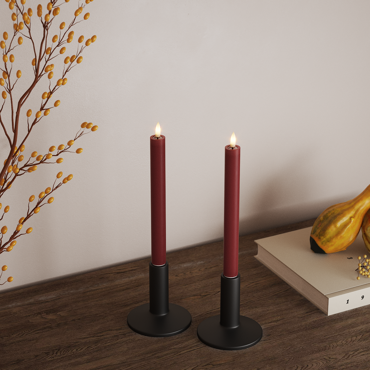 Deluxe Homeart LED Dinerkaars 2 stuks, Ø 2 x 24 cm Bordeaux LED Dinerkaars 3