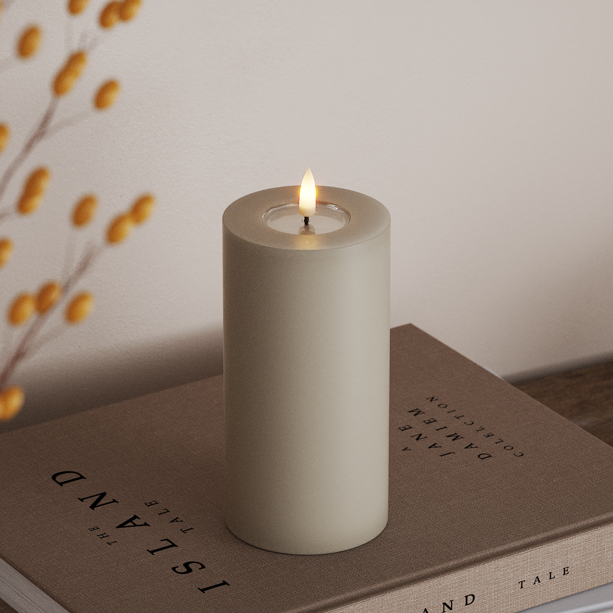 Deluxe Homeart LED Bloklys Ø 7,5 x 15 cm Sand LED bloklys 3