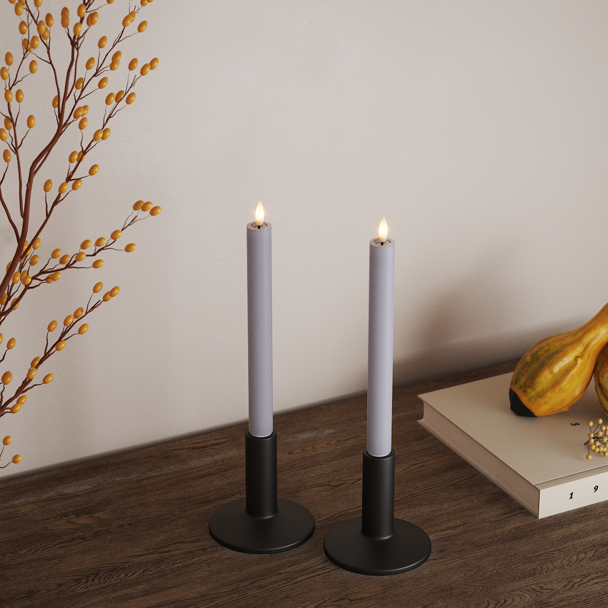 Deluxe Homeart LED Dinerkaars 2 stuks, Ø 2 x 24 cm Vergrijsd blauw LED Dinerkaars 3