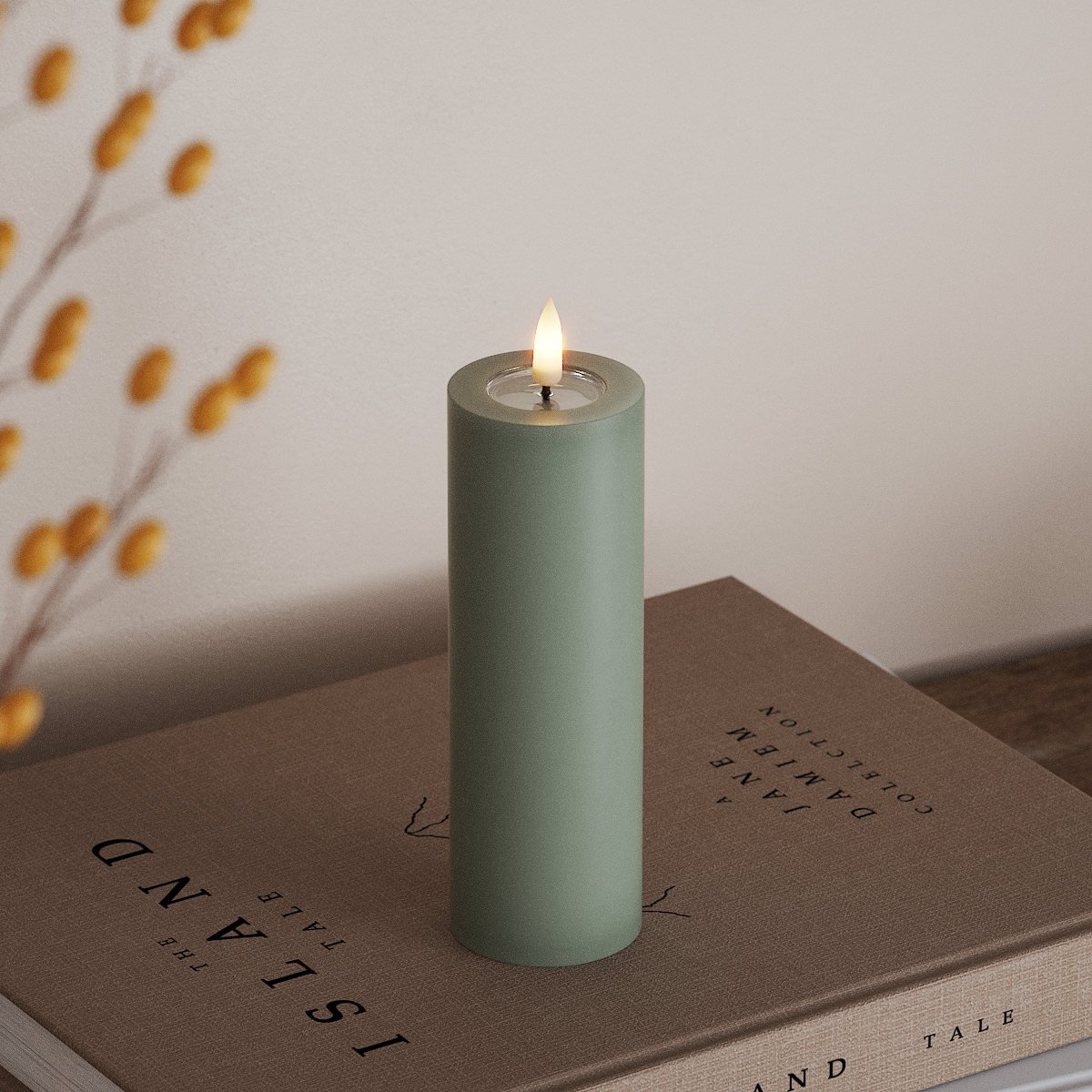 Deluxe Homeart LED Stompkaarsen Ø 5 x 15 cm Saliegroen LED Stompkaarsen 3