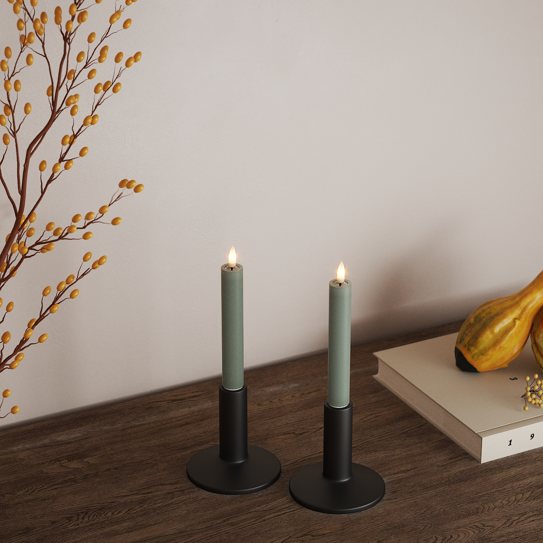 Deluxe Homeart LED Dinerkaars 2 stuks, Ø 2 x 15 cm Saliegroen LED Dinerkaars 4