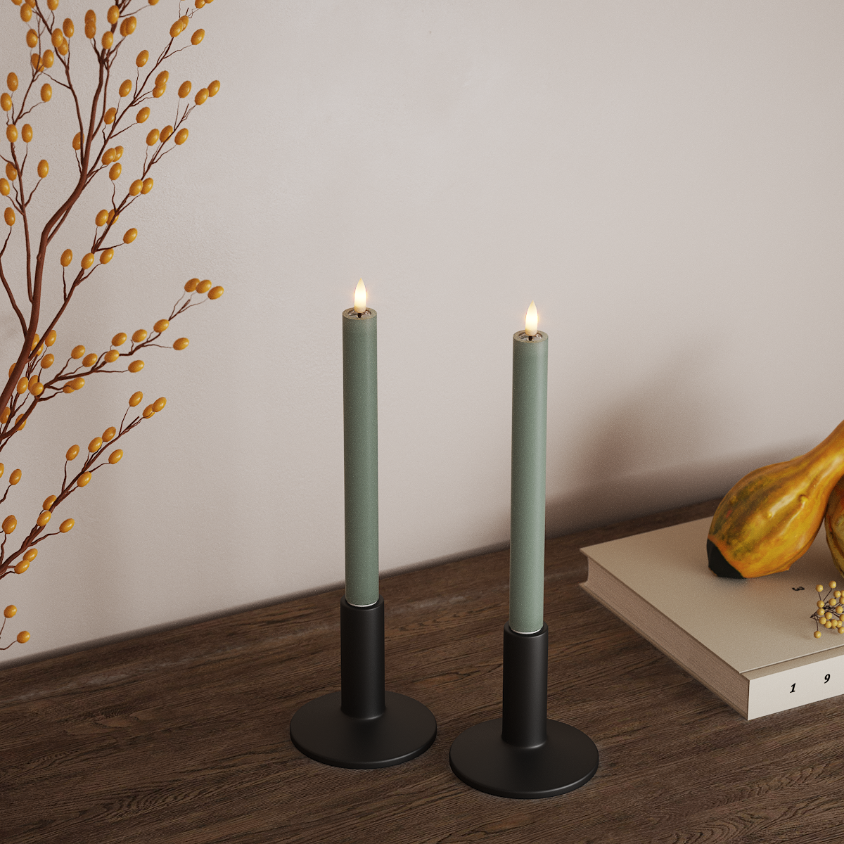 Deluxe Homeart LED Dinerkaars 2 stuks, Ø 2 x 24 cm Saliegroen LED Dinerkaars 3