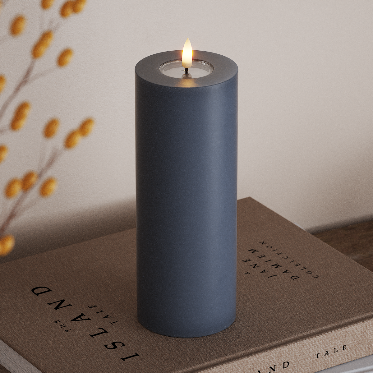 Deluxe Homeart LED Bloklys Ø 7,5 x 20 cm Isblå LED bloklys 3