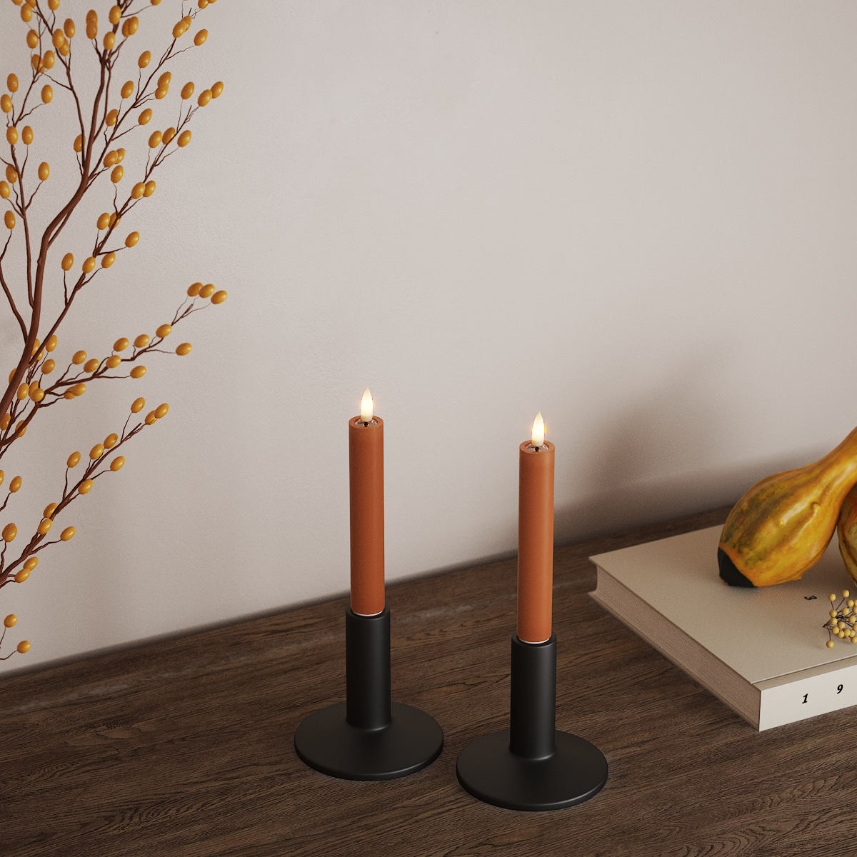 Deluxe Homeart LED Dinerkaars 2 stuks, Ø 2 x 15 cm Oranje LED Dinerkaars 3