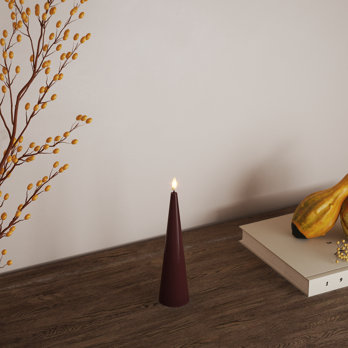 Deluxe Homeart Kegellamp D 5 x H 20 cm Bordeaux LED Kegelkaarsen 3