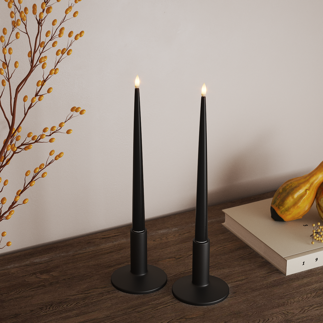 Deluxe Homeart LED Glanzende dinerkaars met lak, 2 stuks 28 cm Zwart LED Glanzende dinerkaars 4