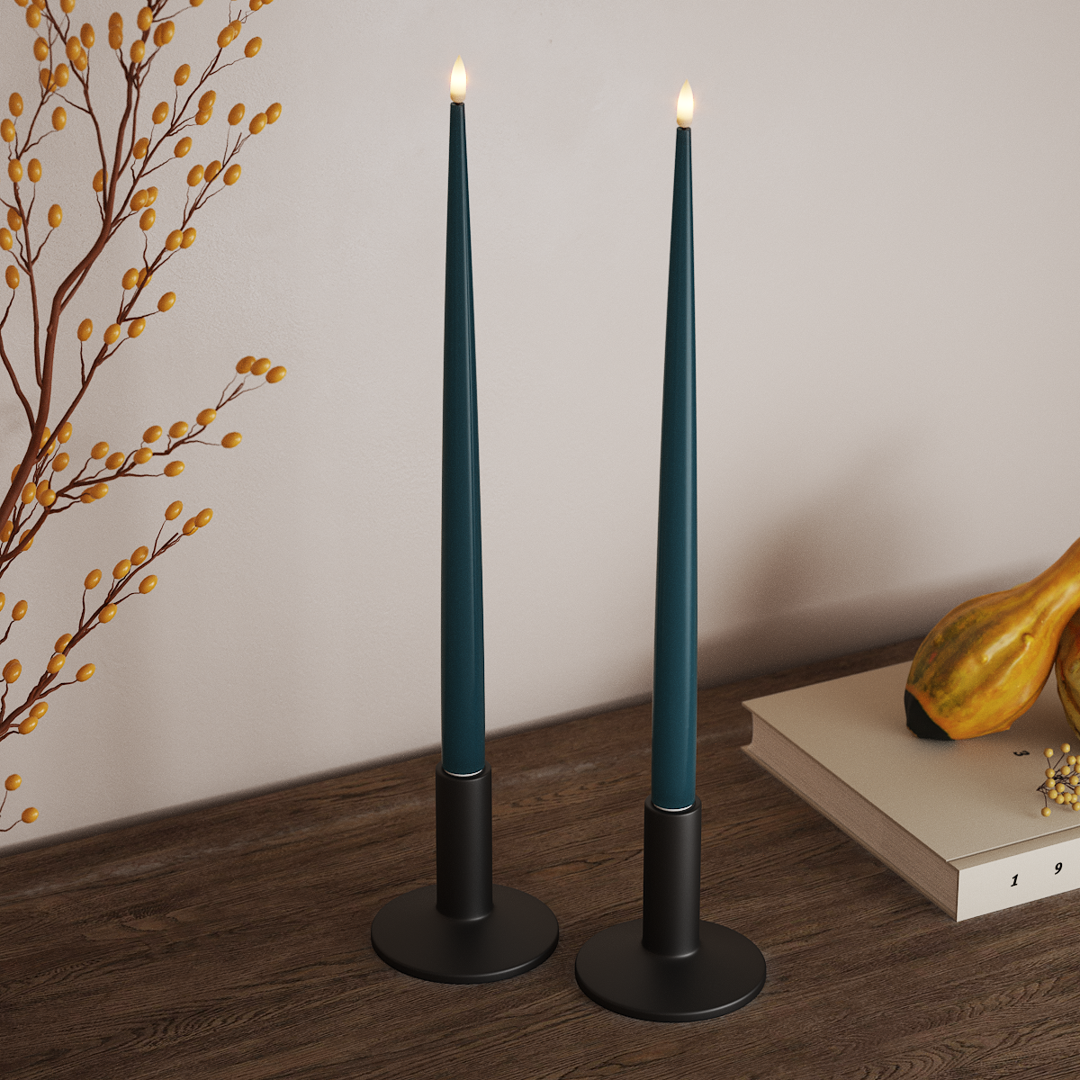 Deluxe Homeart LED Glanzende dinerkaars met Lak, 2 stuks 38 cm Petrol LED Glanzende dinerkaars 3