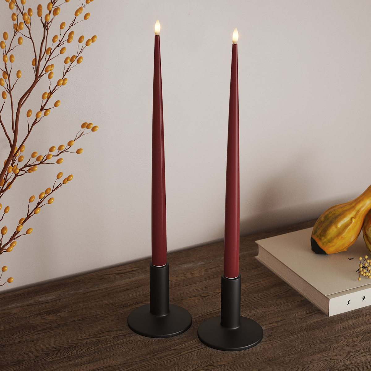 Deluxe Homeart LED Glanzende dinerkaars met Lak, 2 stuks 38 cm Bordeaux LED Glanzende dinerkaars 3