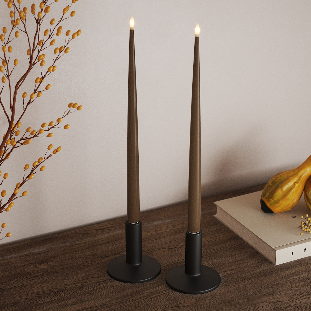 Deluxe Homeart LED Glanzende dinerkaars met Lak, 2 stuks 38 cm Caramel LED Glanzende dinerkaars 3