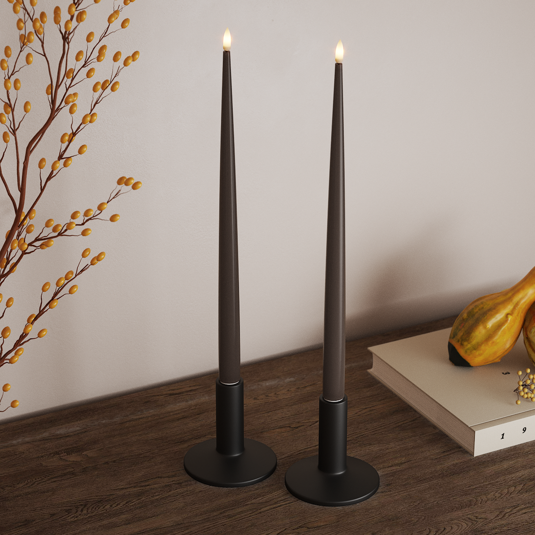 Deluxe Homeart LED Glanzende dinerkaars met Lak, 2 stuks 38 cm Mokka LED Glanzende dinerkaars 4