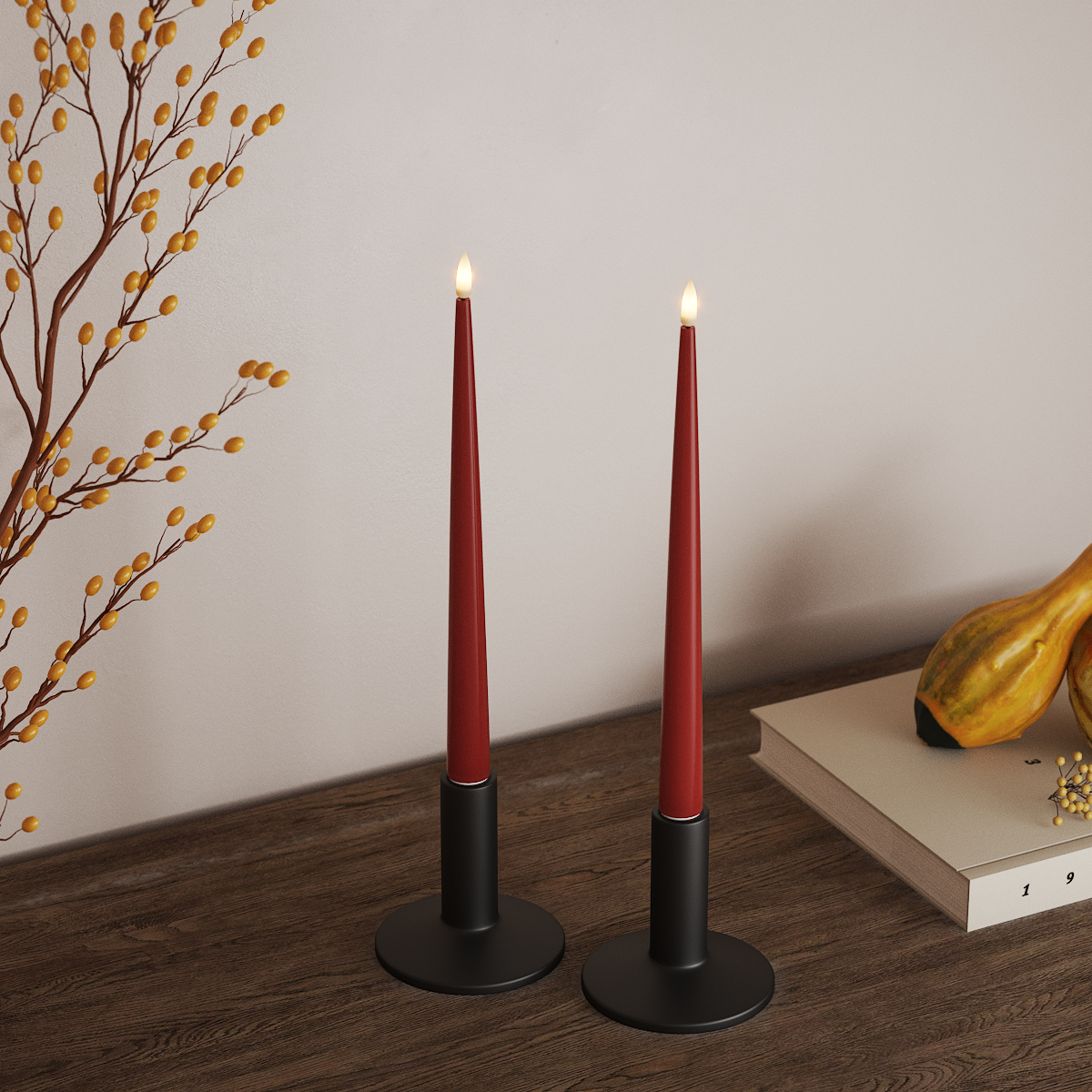 Deluxe Homeart LED Glanzende dinerkaars met lak, 2 stuks 28 cm Rood LED Glanzende dinerkaars 3