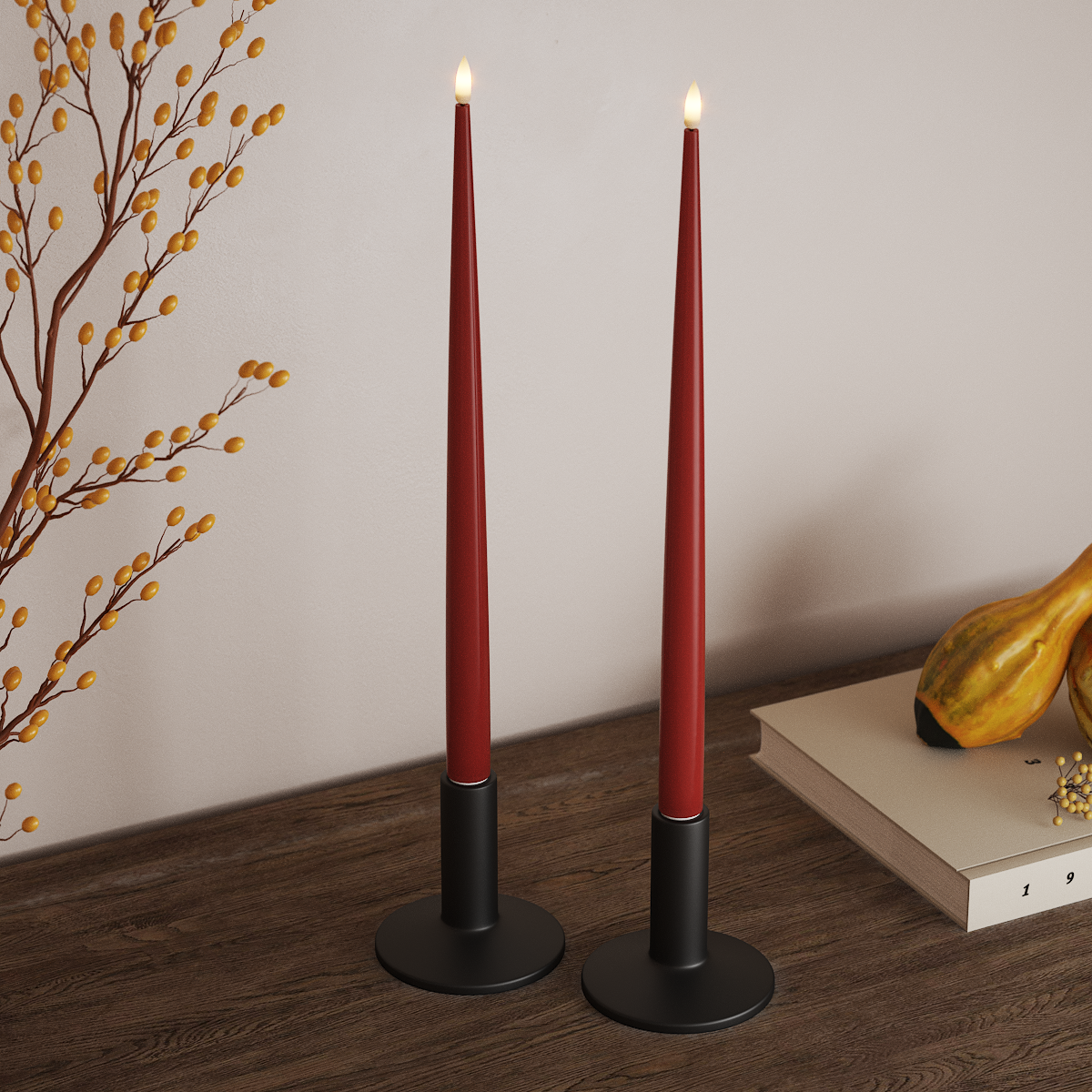 Deluxe Homeart LED Glanzende dinerkaars met Lak, 2 stuks 38 cm Rood LED Glanzende dinerkaars 3