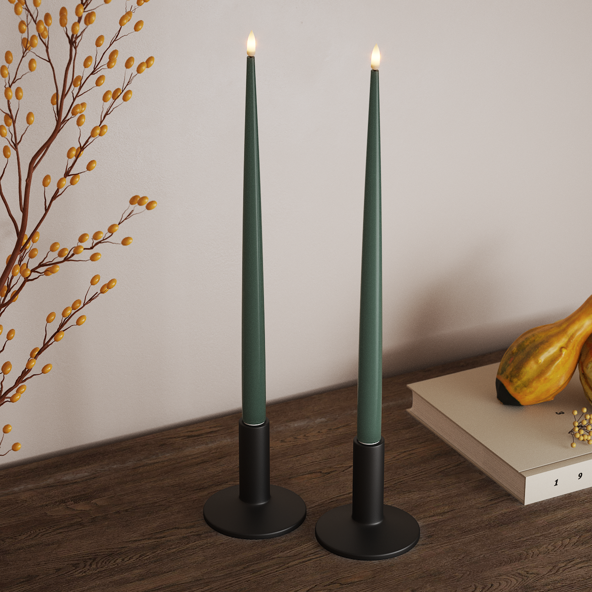 Deluxe Homeart LED Glanzende dinerkaars met Lak, 2 stuks 38 cm Jadegroen LED Glanzende dinerkaars 3