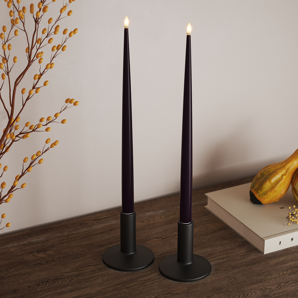 Deluxe Homeart LED Glanzende dinerkaars met Lak, 2 stuks 38 cm Donkerpaars LED Glanzende dinerkaars 3