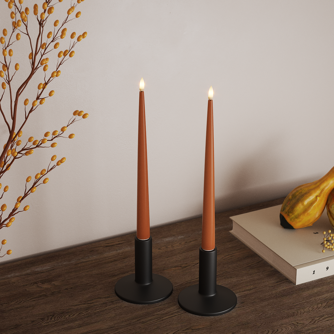 Deluxe Homeart LED Glanzende dinerkaars met lak, 2 stuks 28 cm Oranje LED Glanzende dinerkaars 4