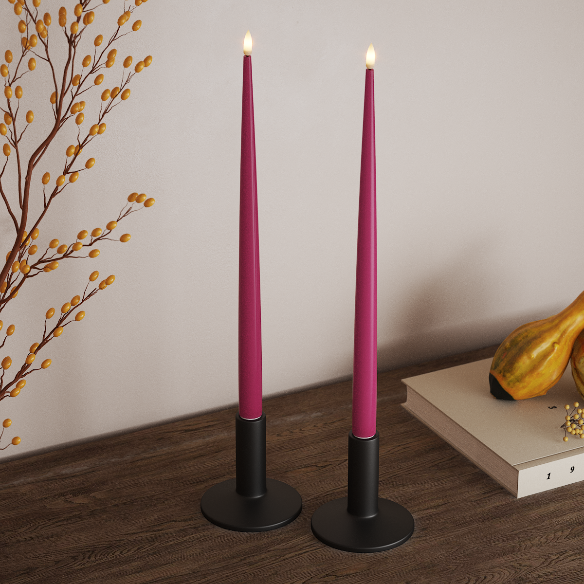 Deluxe Homeart LED Glanzende dinerkaars met Lak, 2 stuks 38 cm Magenta LED Glanzende dinerkaars 3