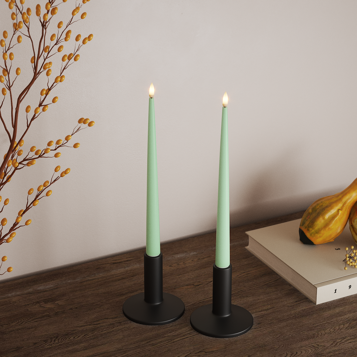 Deluxe Homeart LED Glanzende dinerkaars met lak, 2 stuks 28 cm Munt LED Glanzende dinerkaars 3