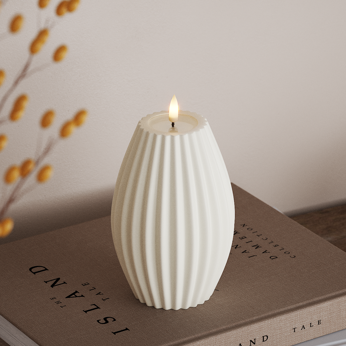 Deluxe Homeart LED Ribbelkaarsen D 10 x H 15 cm Wit LED Ribbelkaarsen 3