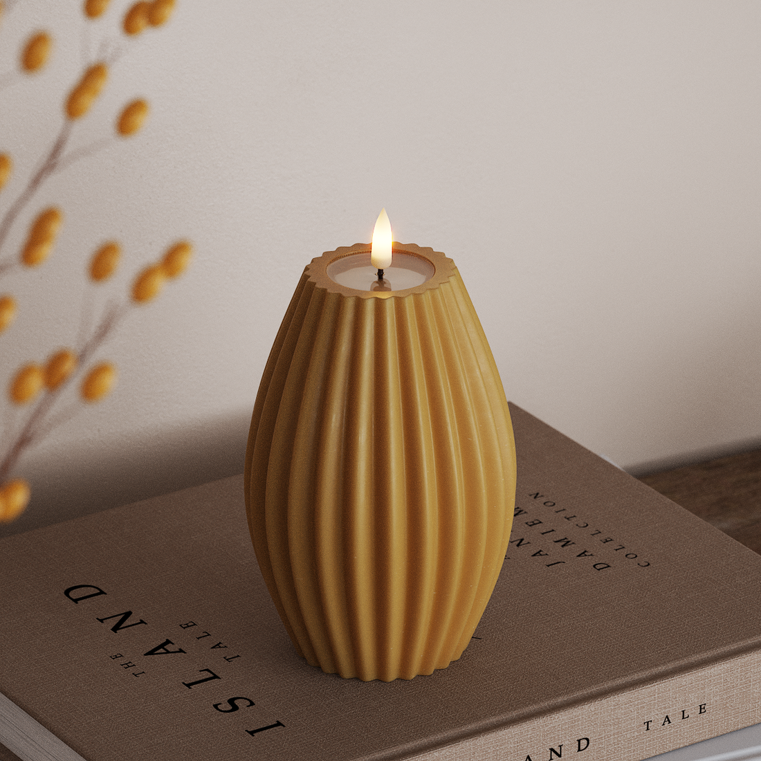 Deluxe Homeart LED Ribbelkaarsen D 10 x H 15 cm Curry LED Ribbelkaarsen 4