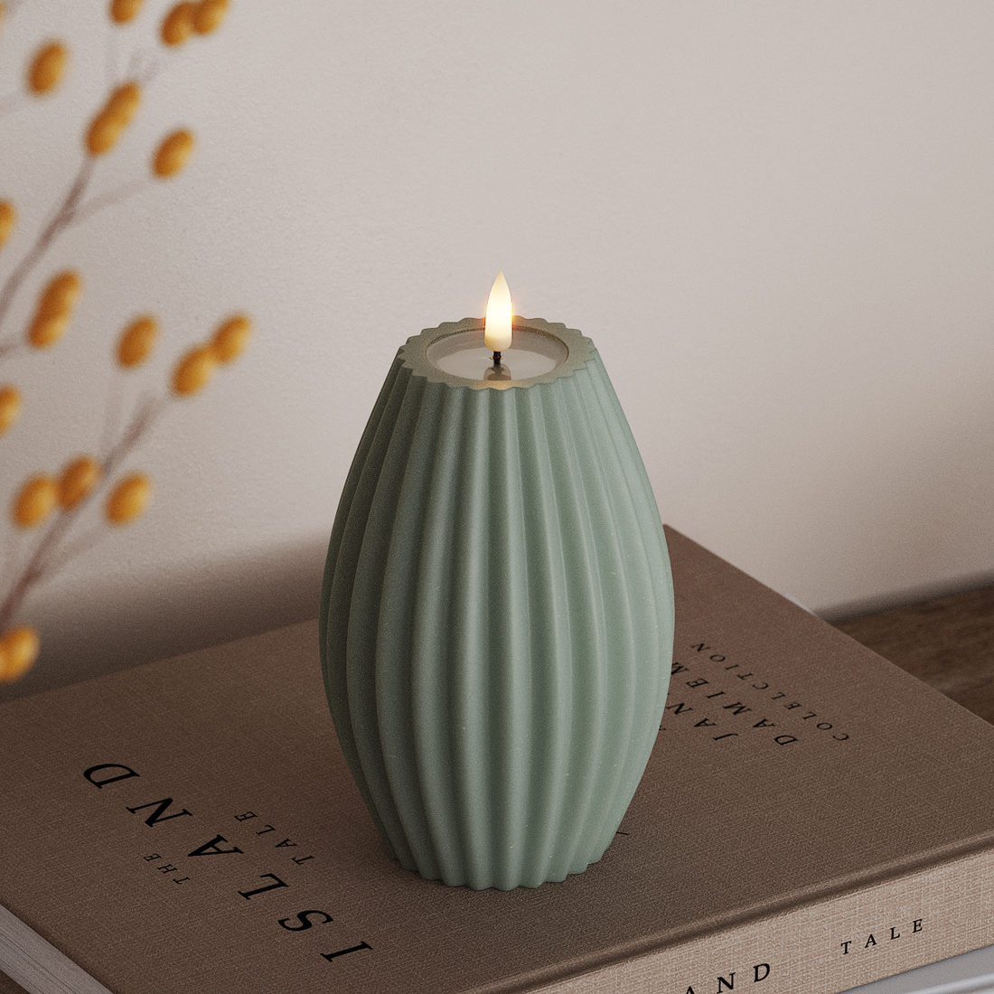 Deluxe Homeart LED Ribbelkaarsen D 10 x H 15 cm Saliegroen LED Ribbelkaarsen 4