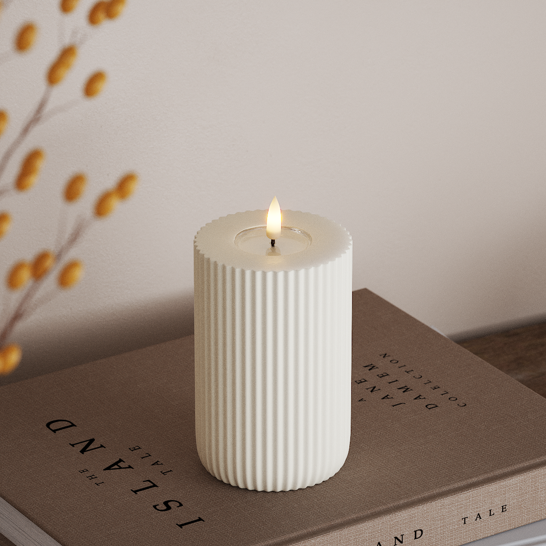 Deluxe Homeart Solid Stripe LED Stompkaarsen Ø8 X 12,5 cm Wit LED Vorm 4