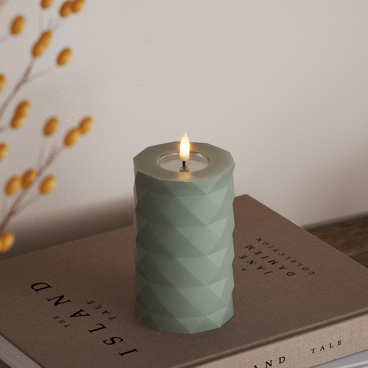 Deluxe Homeart Square LED Stompkaarsen Ø 7,5 x 12,5 cm Saliegroen LED Square 3