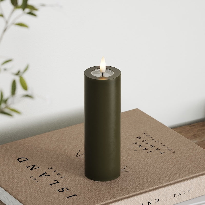 Deluxe Homeart LED Blockljus Ø 5 x 15 cm Mörkgrön