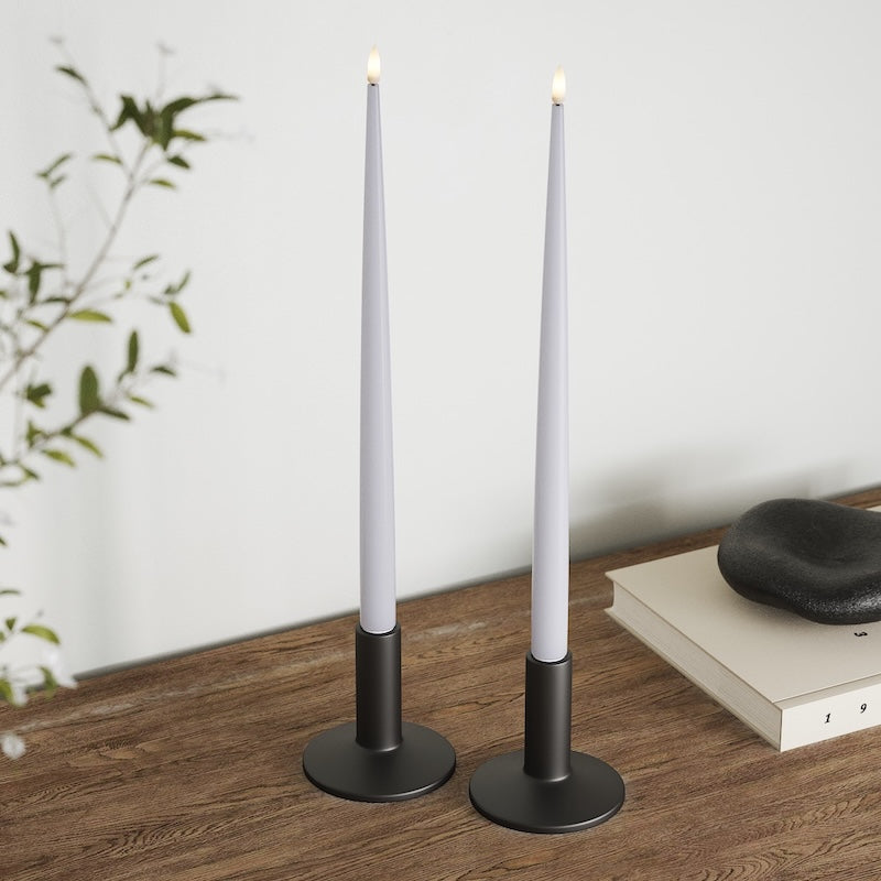 Deluxe Homeart LED Glanzende dinerkaars met Lak, 2 stuks 38 cm Vergrijsd blauw LED Glanzende dinerkaars 2