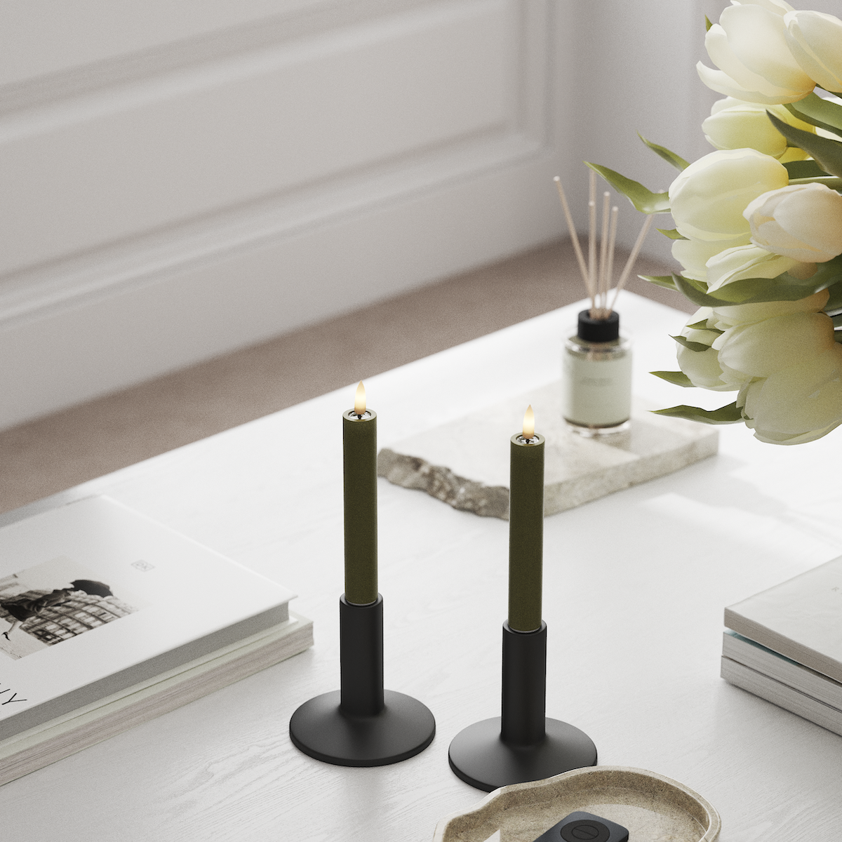 Deluxe Homeart LED Dinerkaars 2 stuks, Ø 2 x 15 cm Olijfgroen LED Dinerkaars 1