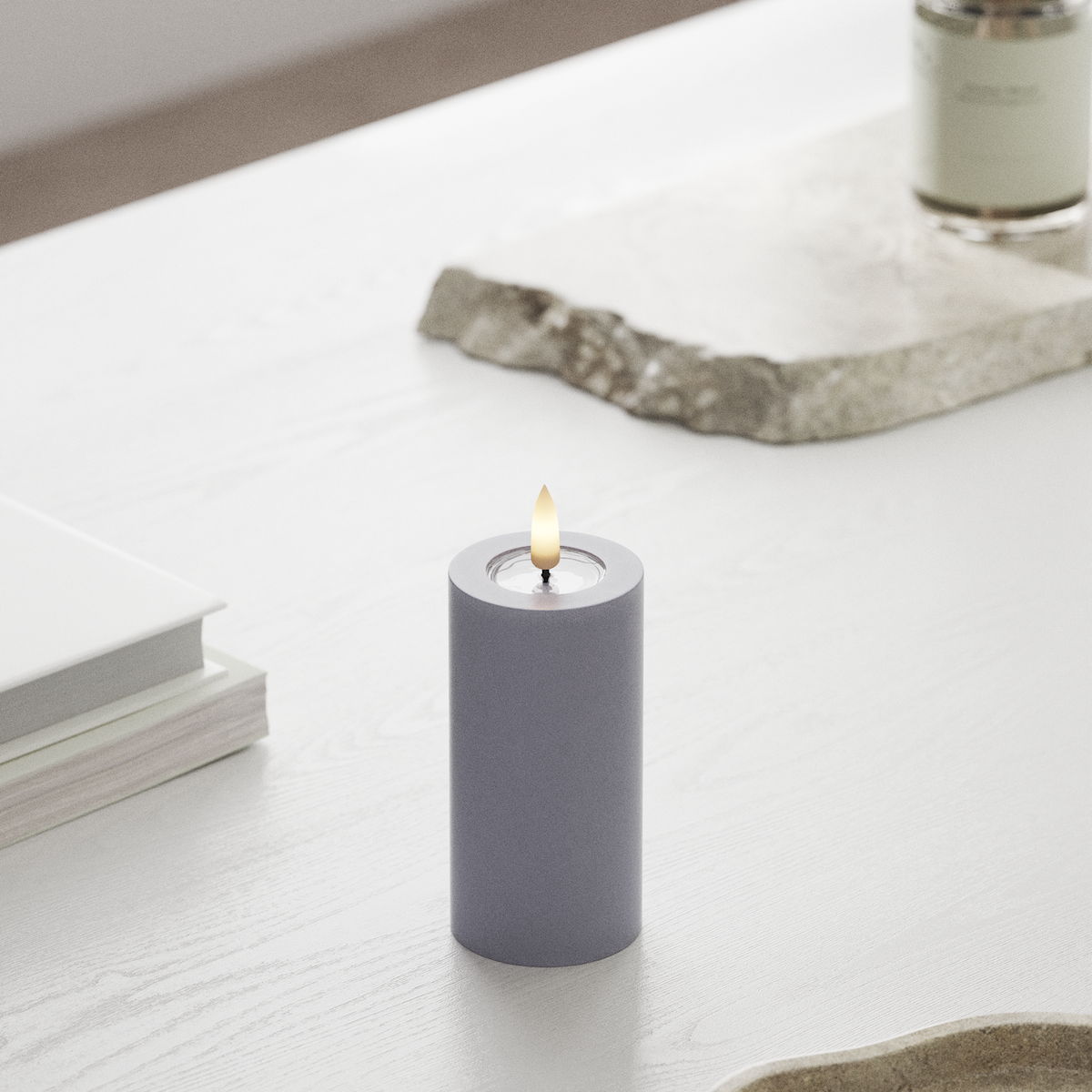Deluxe Homeart LED Stompkaarsen Ø 5 x 10 cm Vergrijsd blauw LED Stompkaarsen 1