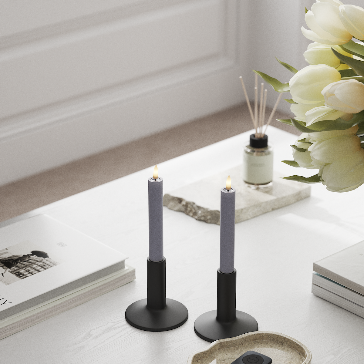 Deluxe Homeart LED Dinerkaars 2 stuks, Ø 2 x 15 cm Vergrijsd blauw LED Dinerkaars 1