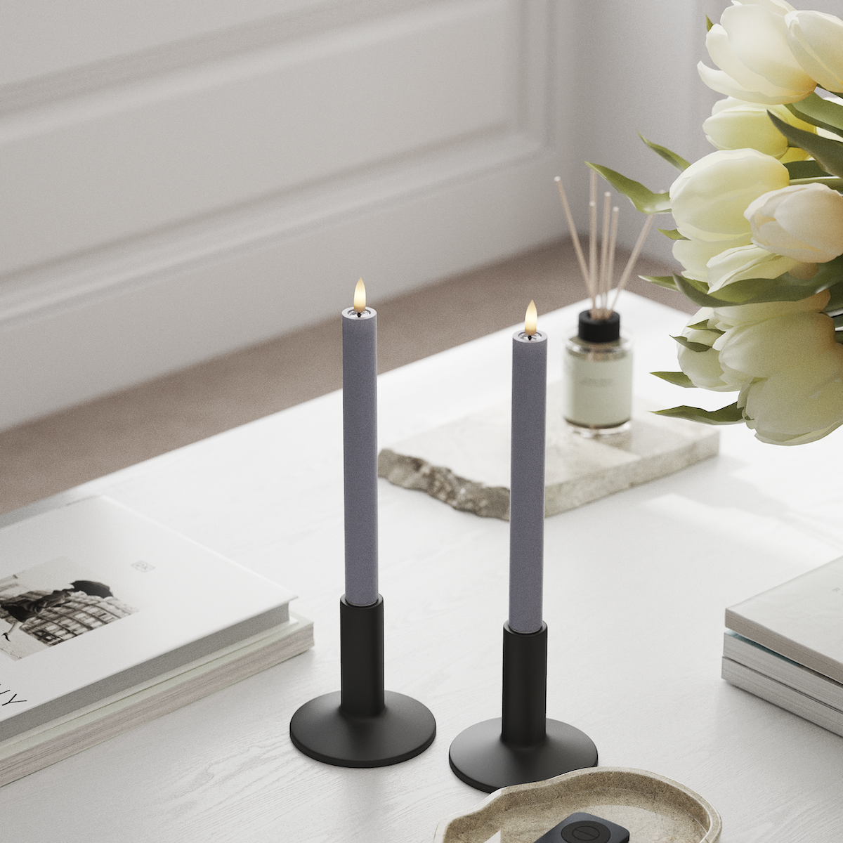 Deluxe Homeart LED Dinerkaars 2 stuks, Ø 2 x 24 cm Vergrijsd blauw LED Dinerkaars 1